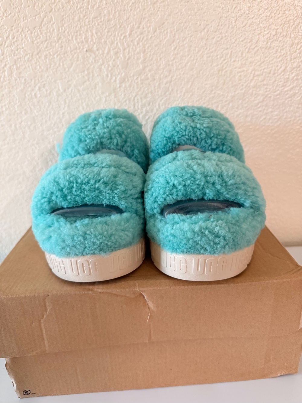 UGG woman’s  Plush Teal Shearling Slide Sandals - Picture 6 of 7
